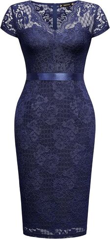 فستان كوكتيل نسائي من Miusol ذو رقبة على شكل حرف V أنيق مزين بالزهور وأكمام قصيرة in Kuwait