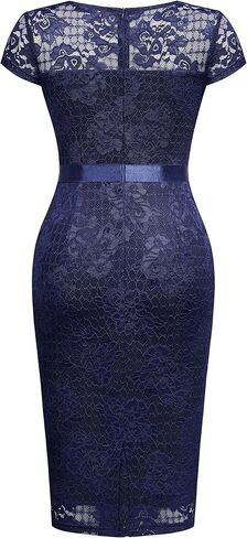 فستان كوكتيل نسائي من Miusol ذو رقبة على شكل حرف V أنيق مزين بالزهور وأكمام قصيرة in Kuwait