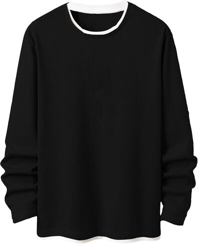 SOLY HUX Men's T Shirts Long Sleeve Round Neck Waffle Knit Tee Tops in Saudi Arabia