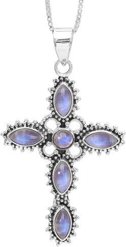 Cross Pendant Necklace, Rainbow Moonstone Necklaces, Solid Sterling Silver Pendant, Natural Moonstone Necklaces in Saudi Arabia