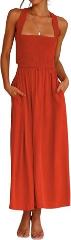 فستان CHARTOU نسائي مثير بحزام سباغيتي مقصوص للحفلات فستان متوسط ​​الطول بدون ظهر مع جيب in Kuwait