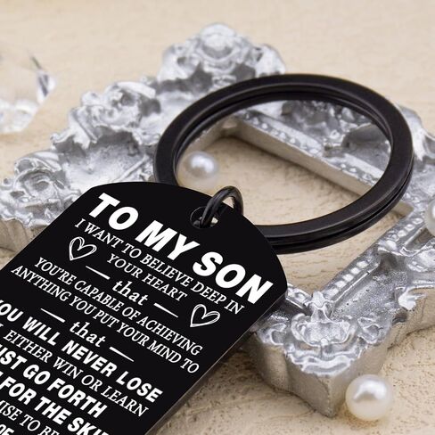 Son Gifts from Mom Inspirational Gifts for Him Boys Men Son Birthday Gifts To My Son Keychain Valentine's Day Christmas Gifts for Son Keyring Pendant Back To School Graduation Present, Black, 5 in Kuwait