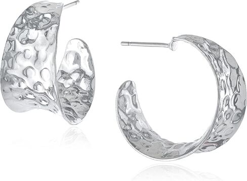 Amazon Essentials Fine Silver Plated 25mm X 13.7mm Medium Hammered Post Hoop Earrings (previously Amazon Collection) in Saudi Arabia
