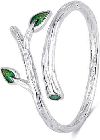 Green Leaf Rings For Women 925 Sterling Silver Adjustable Rings Nature Mood Ring Gift Jewelry in Saudi Arabia