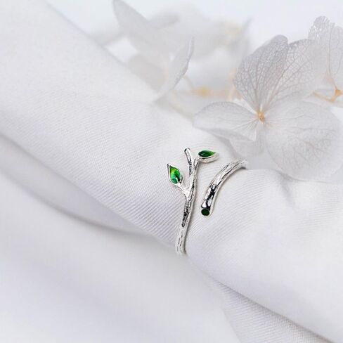 Green Leaf Rings For Women 925 Sterling Silver Adjustable Rings Nature Mood Ring Gift Jewelry in Saudi Arabia