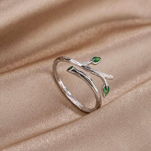 Green Leaf Rings For Women 925 Sterling Silver Adjustable Rings Nature Mood Ring Gift Jewelry in Saudi Arabia