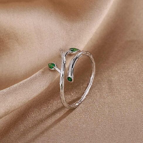 Green Leaf Rings For Women 925 Sterling Silver Adjustable Rings Nature Mood Ring Gift Jewelry in Saudi Arabia