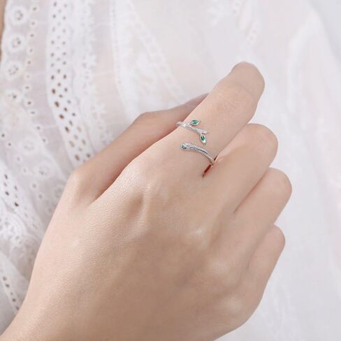 Green Leaf Rings For Women 925 Sterling Silver Adjustable Rings Nature Mood Ring Gift Jewelry in Saudi Arabia