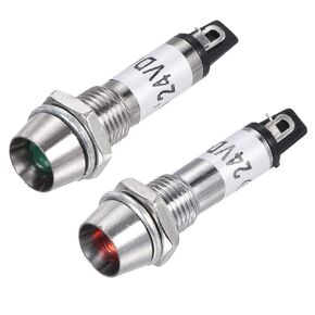 MECCANIXITY Indicator LED Light DC 24V 8mm 5/16" Panel Mount Metal Shell Signal Lamp, 8Pcs Red 8Pcs Green