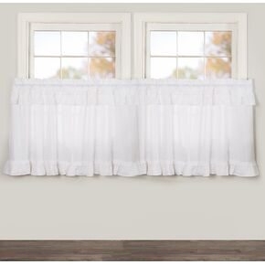 VHC Brands 4 Pieces Muslin Ruffled Bleached White Tier Curtains (4 Panels, L36xW36)