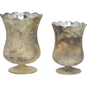 Deco 79 Glass Solid Candle Holder, Set of 2 9", 8"H, Brown