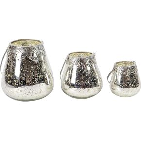 Deco 79 Glass Solid Candle Holder, Set of 3 5", 7", 9"H, Silver