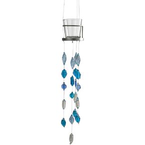 ILLUMEA Beadlight Glow Hanging Votive | Candle Glass Beaded Votive Holder | Tea Light Metal Vintage Blue Glass Beaded Candleholder | Blue Chrismas Candle Holder Votive