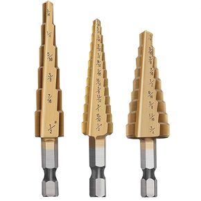 Imperial Step Drill Bit Set (3 Sizes) with Cloth Bag and Hex Shank Pagoda Sheet Metal Hole Drilling and Cutting
