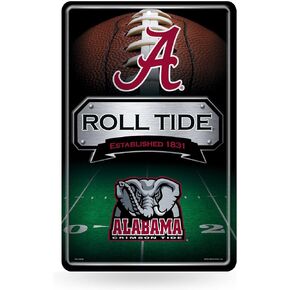 Rico Industries NCAA Alabama Crimson Tide Large Metal Sign 11" x 17" Large Metal Home Décor Sign,Silver