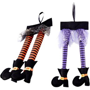 Toddmomy 2pcs Halloween Witchs Legs, Wicked Witch Legs Props Plush Witch Legs with Shoes for Halloween Wreath Crafts Car Trunk Decoration