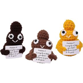 3pcs Handmade Positive Gift 3 Inch Knitted Doll with Positive Card Mini Funny Gift for Friends or Family