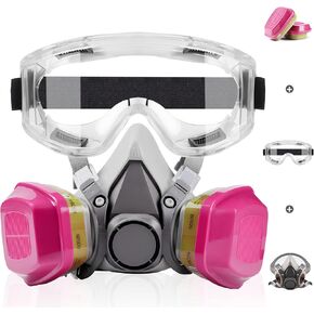Portable PAPR Respirator System: Powered Air Purifying Respirator - Supplied Air Respirator with 40mm Gas Mask Filters Full Face Gas Mask for Industry Chemicals Welding Paint