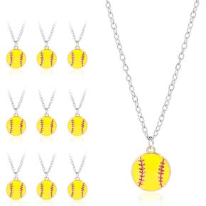 12pcs Baseball Necklace, 23.35in Adjustable Sports Charm Jewelry Alloy Friendship Pendant Sports Themed Softball Chain Gifts for Baseball Player Lovers Party Favors