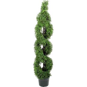 Admired By Nature 5' Artificial Boxwood Leave Double Spiral Topiary Plant Tree in Plastic Pot, Green/Two-Tone