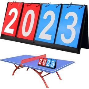 YURINWOO 4-Digital Portable Table Top Scoreboard Flipper, Multi Sports Score Flip Scoreboard Score Keeper for Ping-Pong Badminton Volleyball Football Sports, Blue and Red