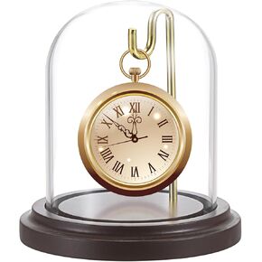 JUXYES Clear Watch Glass Display Dome Cloche With Hook, Dome Cloche with Hook with Wooden Base, Glass Dome Cloche Bell Terrarium Jar Dustproof Glass Cloche Bell Jar Display for Watch Ornaments