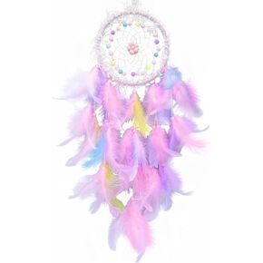 Large Dream Catcher for Girls, Dream Catchers for Boys, Dream Catcher Wall Decor, Nature Feather, Handmade Dreamcatcher for Bedroom Dorm Decor - HOLSM-III (Pink)