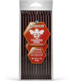 Amazing Herbs Raw Natural Honey - Herbal Honey Infused with Ginseng, Ginger, Ginkgo Extracts & Pure Black Seed Oil, Non GMO, Gluten Free Immune Booster - Honeyzest Energizing Straws, 12 Count