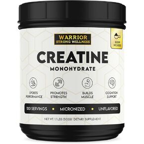 Creatine Monohydrate Powder 1 lb of 100 Servings of 5 Grams Each, ISO Certified Tested Vegan, Unflavored Micronized Powder- Support Muscles, Cellular Energy & Cognitive Function
