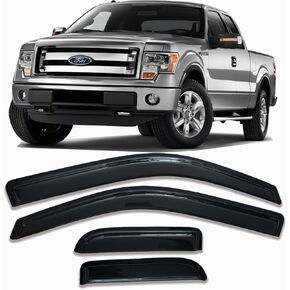 Tape On Side Window Visors Car Rain Guards Shade Window Vent Deflectors for Ford F-150 Super/Extended Cab 2004-2014, 94738 Outside Dark Smoke