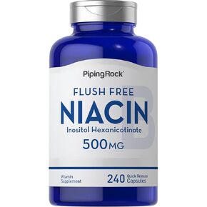 Piping Rock Niacin 500mg | Flush Free | 240 Capsules | Vitamin B3 Supplement | Non-GMO, Gluten Free