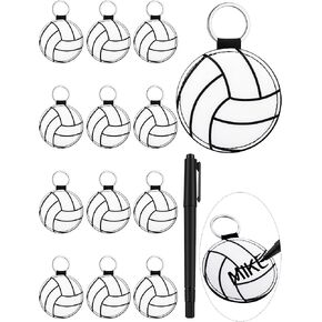 12 Pcs Volleyball Sports Keychains Leather Personalized Key Chain Sports with Marker Pen Gifts for Team Sports Souvenir Favors and DIY Gifts