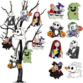 24Pcs Halloween Wooden Hanging Ornaments Cartoon Nightmare, Halloween Tree Decorations Pendant Funny Pumpkin Ghost Halloween Hanging Signs with Rope Holiday Indoors Home Decor