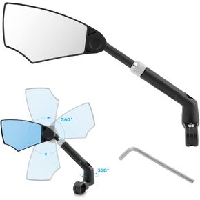 مرآة الدراجة، مرآة مقود مضادة للوهج مع عدسة قابلة للسحب وقابلة للتعديل 360 درجة، مرآة بديلة للرؤية الخلفية اليسرى، مرآة دراجة مقود الدراجة لمقود الدراجة 20-23 مم in Kuwait