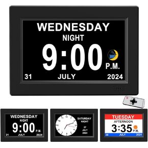 8inch Extra Large Impaired Vision Digital Alarm Clock with Day and Time for Elderly Calendar Clock Auto Dimmable Clock