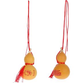 Cabilock 2Pcs Natural Gourd Ornament Feng Shui Wu Lou Pendant Charm Bagua Cucurbit Figurine Wu Lu Hanging Amulet for Good Luck Wealth Success Desktop Decor 13-15cm