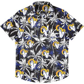 FOCO Men's Los Angeles Rams NFL Team Logo Aloha Tropical Button Up Shirt, Black Floral