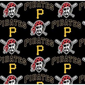 Pittsburgh Pirates MLB Baseball in Black 58" Wide 100% Cotton Fabric by The Yard