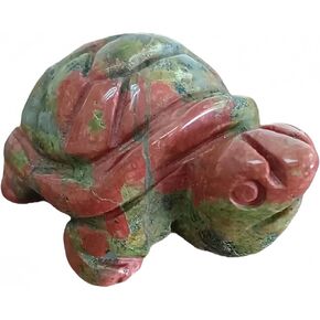 2" Unakite Turtle Figurine,Natural Stone Animal Sculptures for Home Decoration