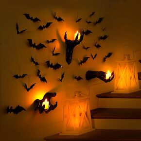 Wild Universe Halloween Decorations, Gothic Style Wall Decoration, Halloween Horror Decoration, Three Creepy Tentacles with 60 Bat Wall Stickers, Scary Decorations Indoor (Style 1)