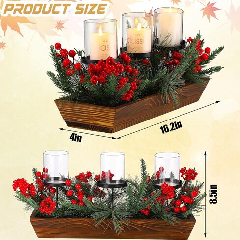 3 Pillar Christmas Table Centerpiece Christmas Candle Holder Artificial Red Berries Pine Cones with Steal Base Frosted Berry Arrangement for Christmas Home Decor in Saudi Arabia
