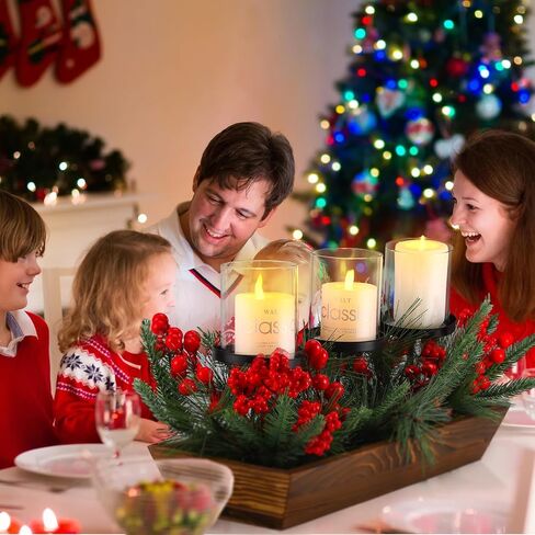 3 Pillar Christmas Table Centerpiece Christmas Candle Holder Artificial Red Berries Pine Cones with Steal Base Frosted Berry Arrangement for Christmas Home Decor in Saudi Arabia