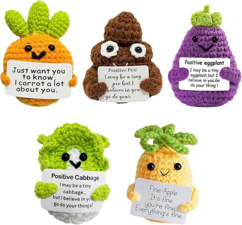 Positive Vegetables Emotional Support - Handmade Knitted Crochet Doll with Positive Card, Gifts for Birthday About Funny Emotional Support Crochet Doll, Cute Stuff for Home Decor in Saudi Arabia