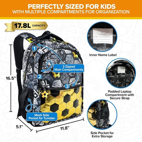 Decorably Backpack for Kids - 16.5in Boys Dinosaur Backpack with Rubber Patch, Boys Backpack 6-8, Kids Backpack Boys, Toddler Boy Backpack, Kid Dinosaur Backpack for Boys Dinosaur Backpacks in Saudi Arabia