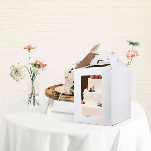 Cake Boxes 2 Pack 12x12x14 Inch with Window&Handle,12 Inch White Tall Cake Boxes for Tier Cakes,Large Tiered with 2 Cake Boards,Disposable Cake Containers/Carrier for Wedding Birthday in Saudi Arabia