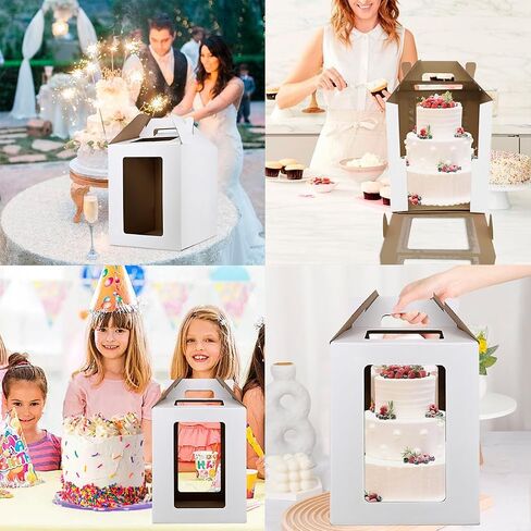 Cake Boxes 2 Pack 12x12x14 Inch with Window&Handle,12 Inch White Tall Cake Boxes for Tier Cakes,Large Tiered with 2 Cake Boards,Disposable Cake Containers/Carrier for Wedding Birthday in Saudi Arabia