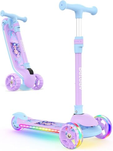 BELEEV A9 Kids Scooter with LED Light-Up Wheels & Deck, 3 Wheel Folding Scooter for Toddlers Girls Boys Ages 3-12, Adjustable Handlebar, Lean to Steer, Extra-Wide Wheels, Kick Scooter for Children in Saudi Arabia