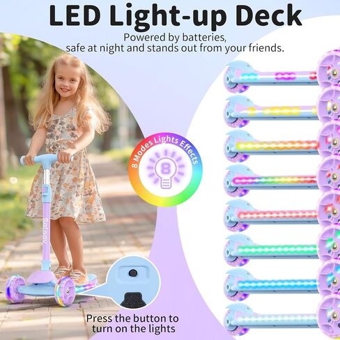 BELEEV A9 Kids Scooter with LED Light-Up Wheels & Deck, 3 Wheel Folding Scooter for Toddlers Girls Boys Ages 3-12, Adjustable Handlebar, Lean to Steer, Extra-Wide Wheels, Kick Scooter for Children in Saudi Arabia