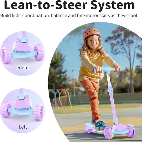 BELEEV A9 Kids Scooter with LED Light-Up Wheels & Deck, 3 Wheel Folding Scooter for Toddlers Girls Boys Ages 3-12, Adjustable Handlebar, Lean to Steer, Extra-Wide Wheels, Kick Scooter for Children in Saudi Arabia