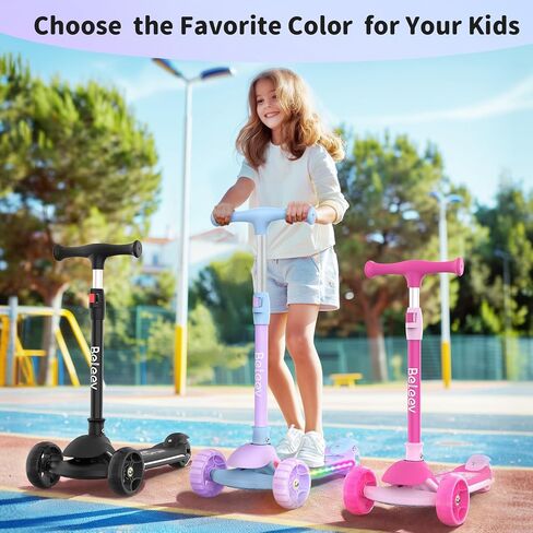 BELEEV A9 Kids Scooter with LED Light-Up Wheels & Deck, 3 Wheel Folding Scooter for Toddlers Girls Boys Ages 3-12, Adjustable Handlebar, Lean to Steer, Extra-Wide Wheels, Kick Scooter for Children in Saudi Arabia